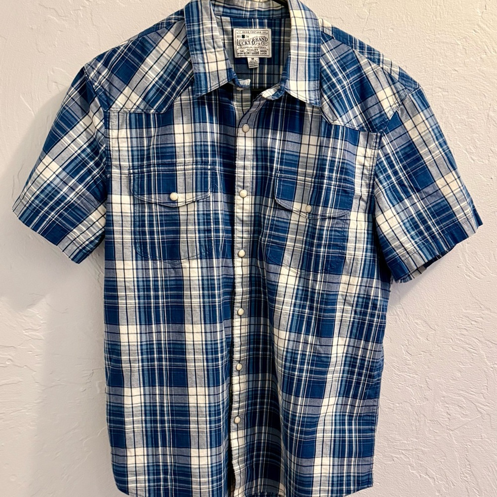 Lucky Brand Blue and White Casual Button Down Shirt Men’s Medium